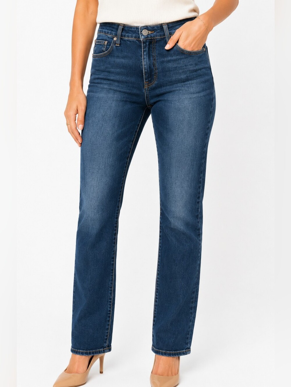 PAIGE Skyline Straight Leg Jeans Women 29 Dark Wash Mid Rise Stretch Denim